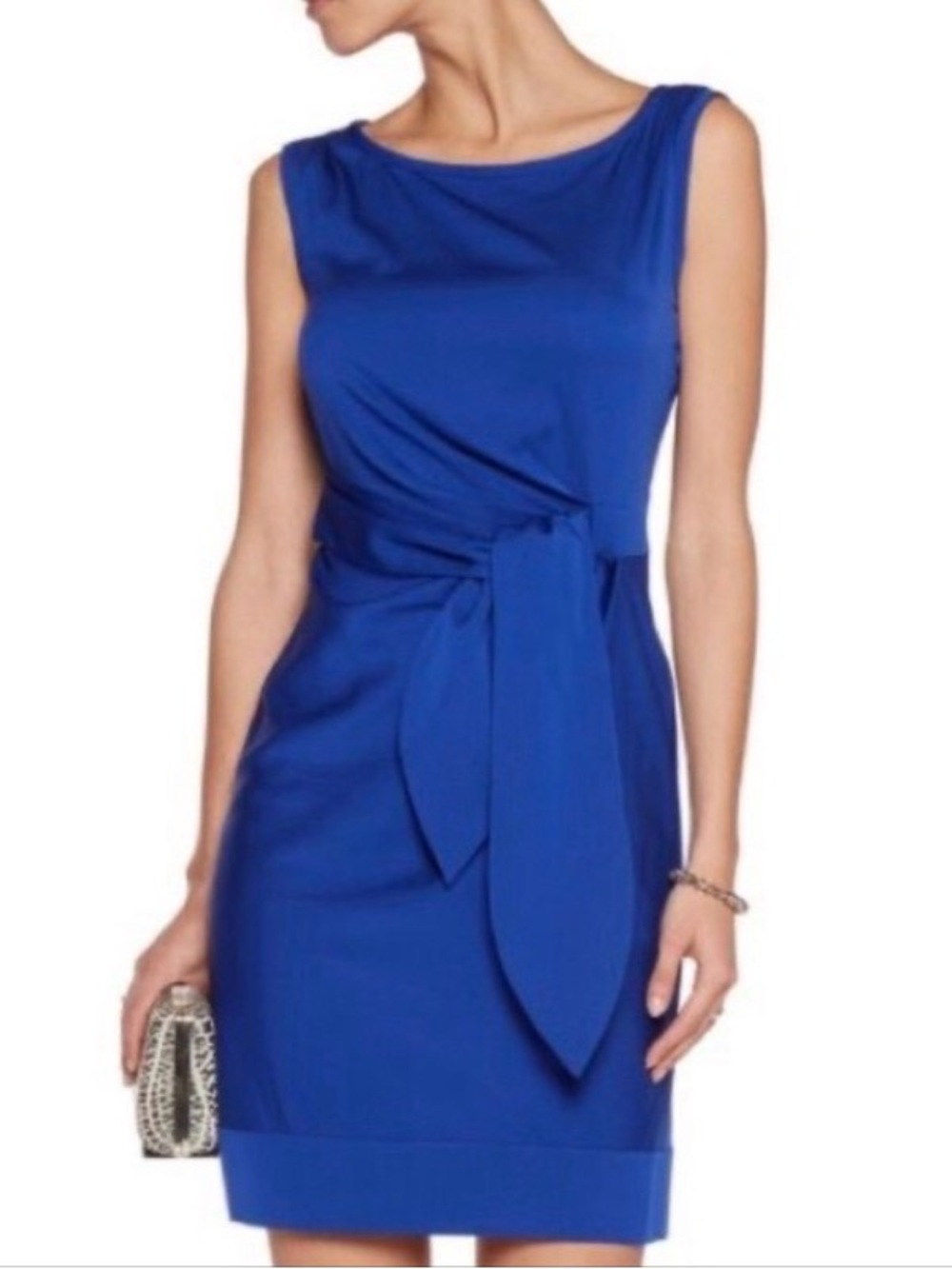 Diane Von Furstenberg New Della Cobalt Blue Sleeveless Tie-Waist Mini Dress